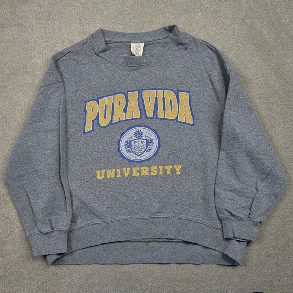 Pura Vida Sweatshirt Womens XS Grey University Graphic Organic Cotton Relaxed — photo 2